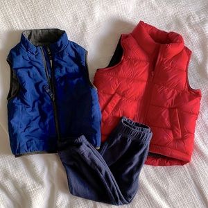 Two vests and fleece joggers 12-18 mo
